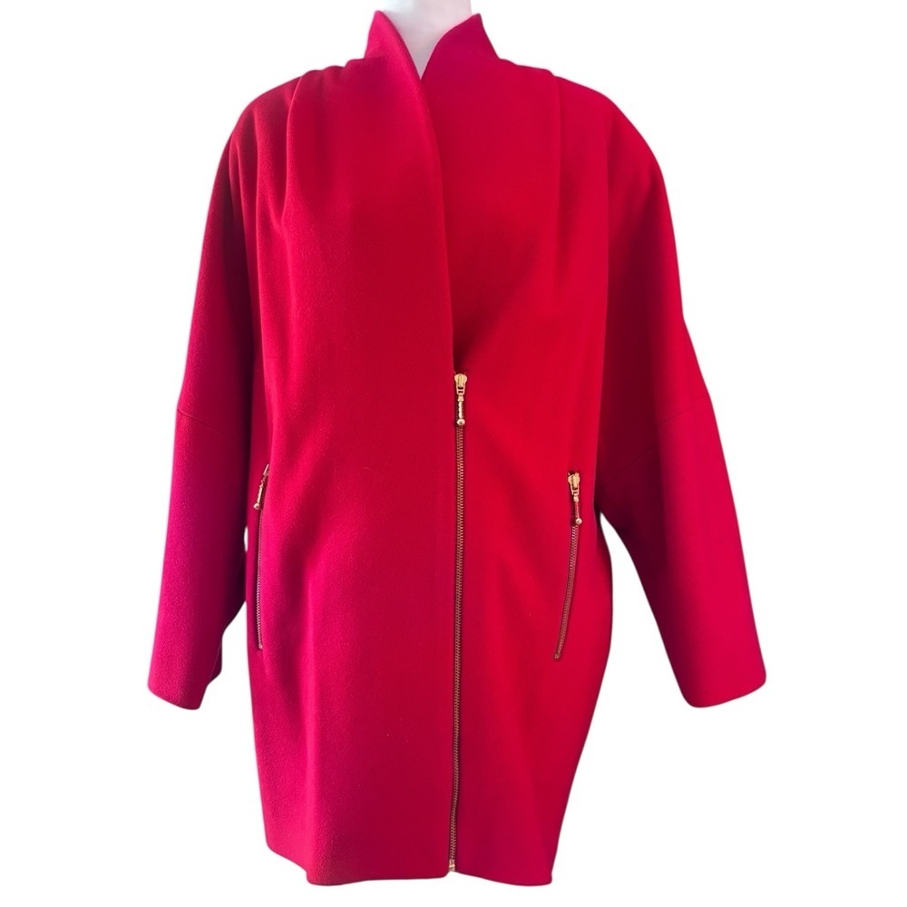 MALULIA Red Wool Cashmere Blend Zip Coat Size 4 Gold Hardware